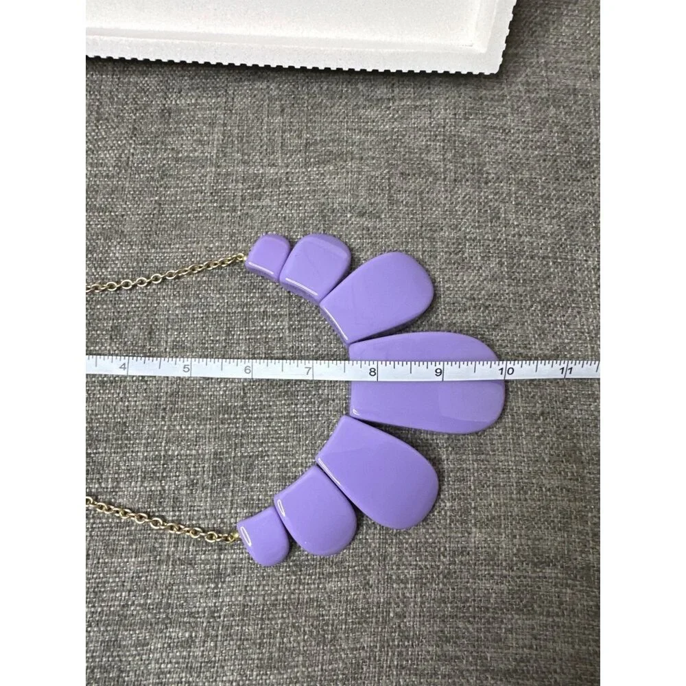 Purple Statement Necklace With Gold Tone Chain & Adjustable Clasp Women Fashion - Picture 4 of 4